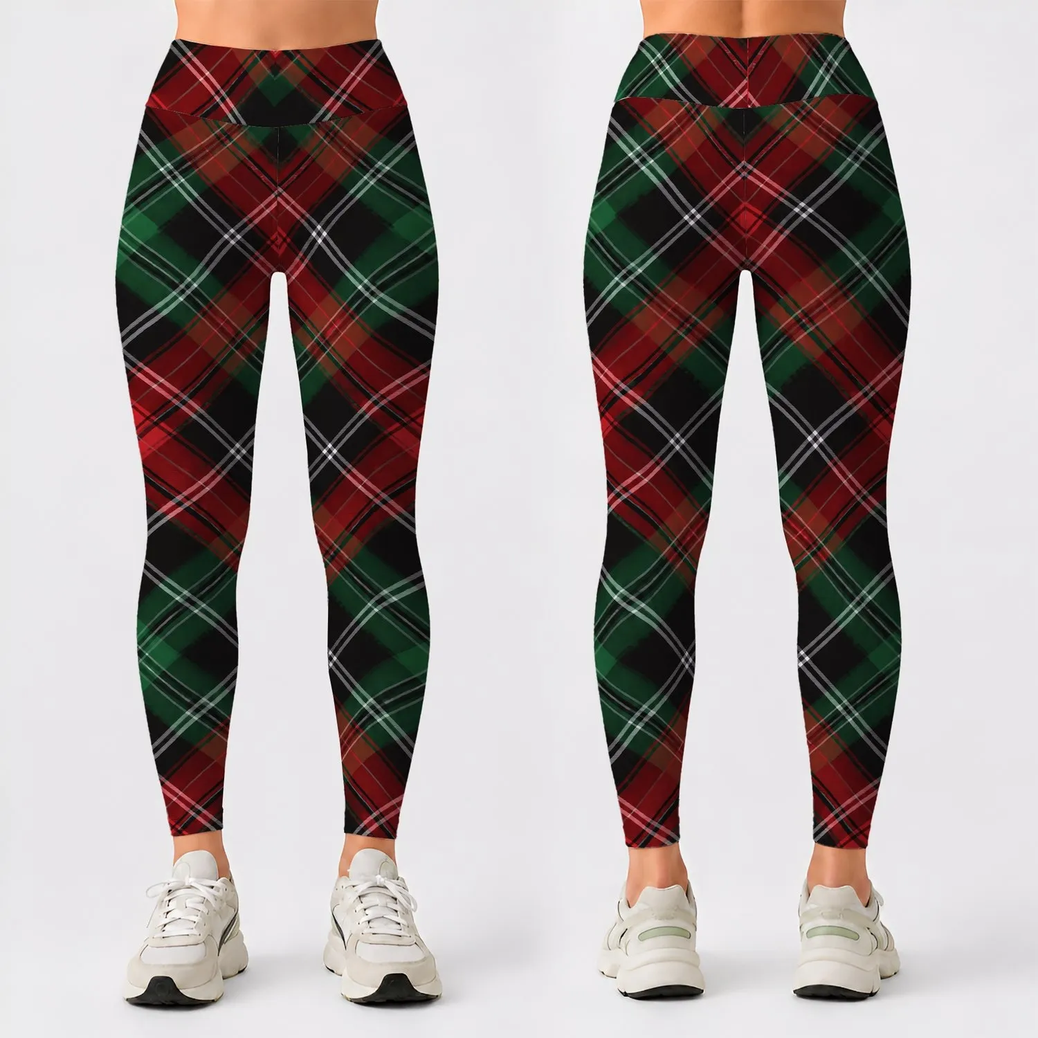Red Green Tartan Plaid for Cozy Christmas Celebrations and Festive Winter Lounging Leggings - 1