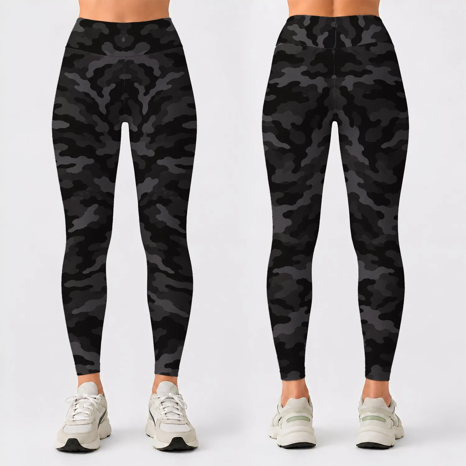 Charcoal Woodland Camouflage For Everyday Casual Outfits And Outdoor Adventures Leggings - 1