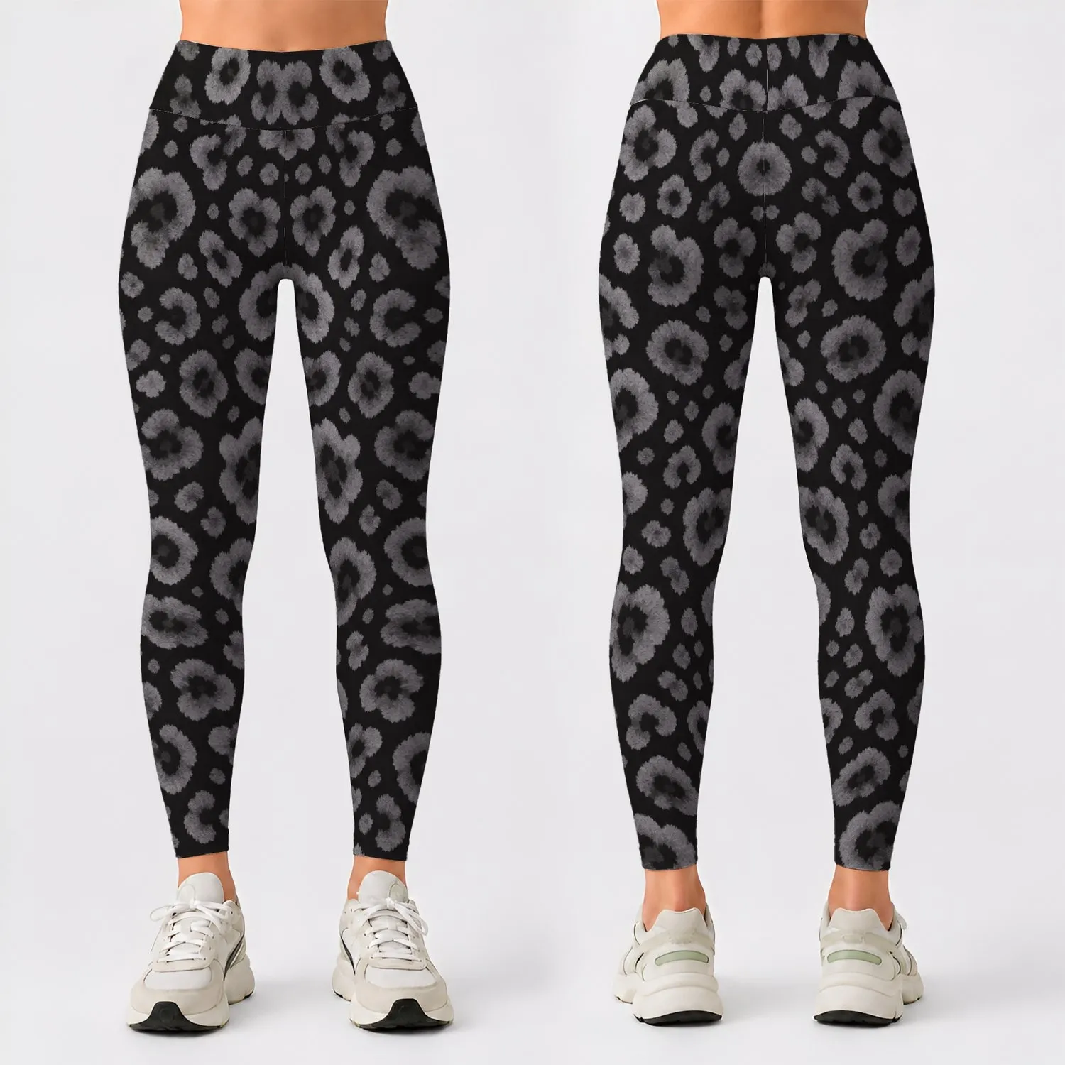 Charcoal Gray Leopard Spots for Casual Weekend Wear and Everyday Women's Animal Style Leggings - 1