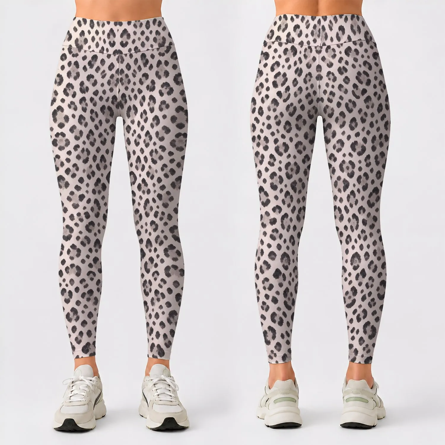 Ivory and Slate Cheetah Spots for Chic Weekend Outings and Everyday Active Style Leggings - 1