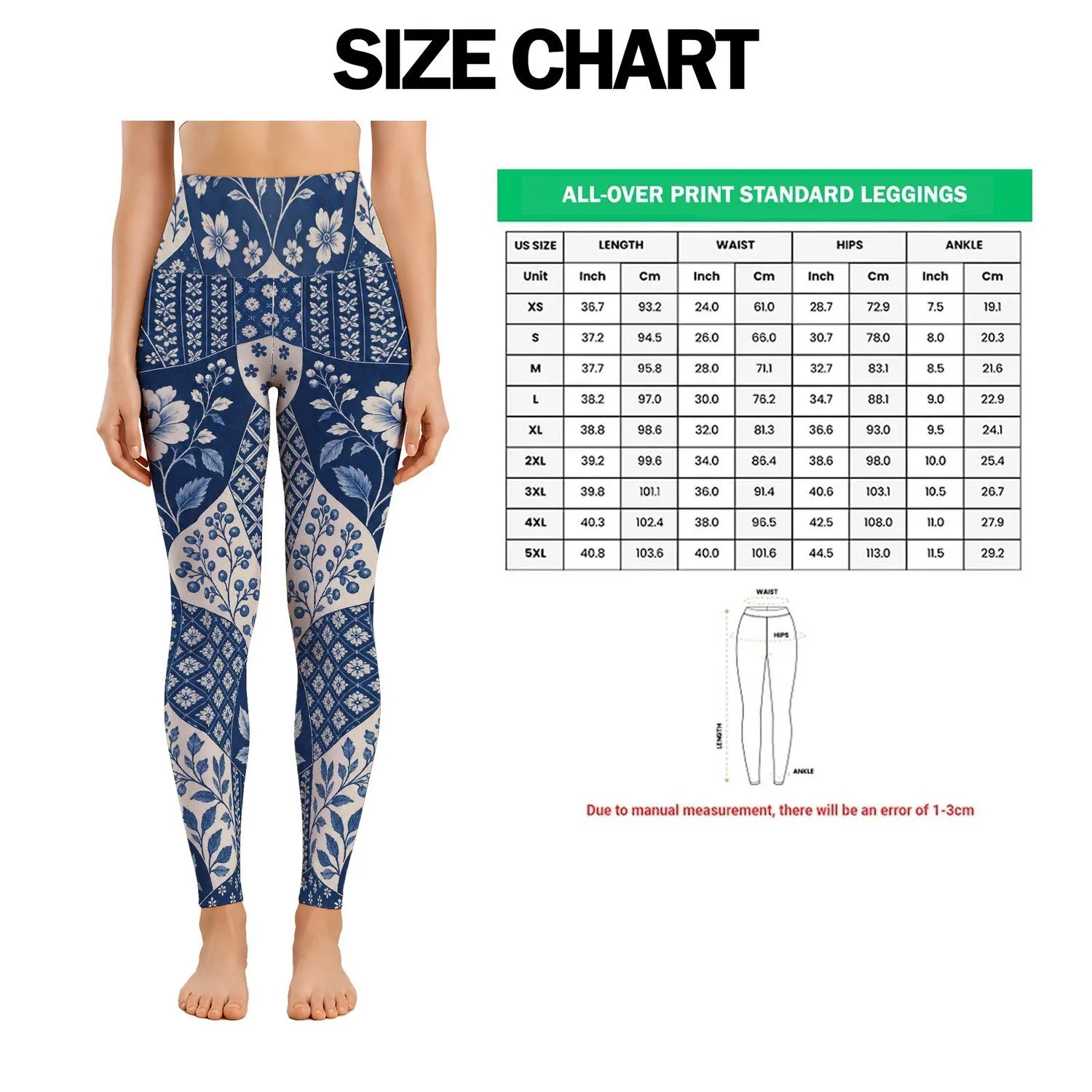 Navy Ivory Floral And Geometric Patchwork For Relaxed Weekend Style And Travel Wear Leggings - 1
