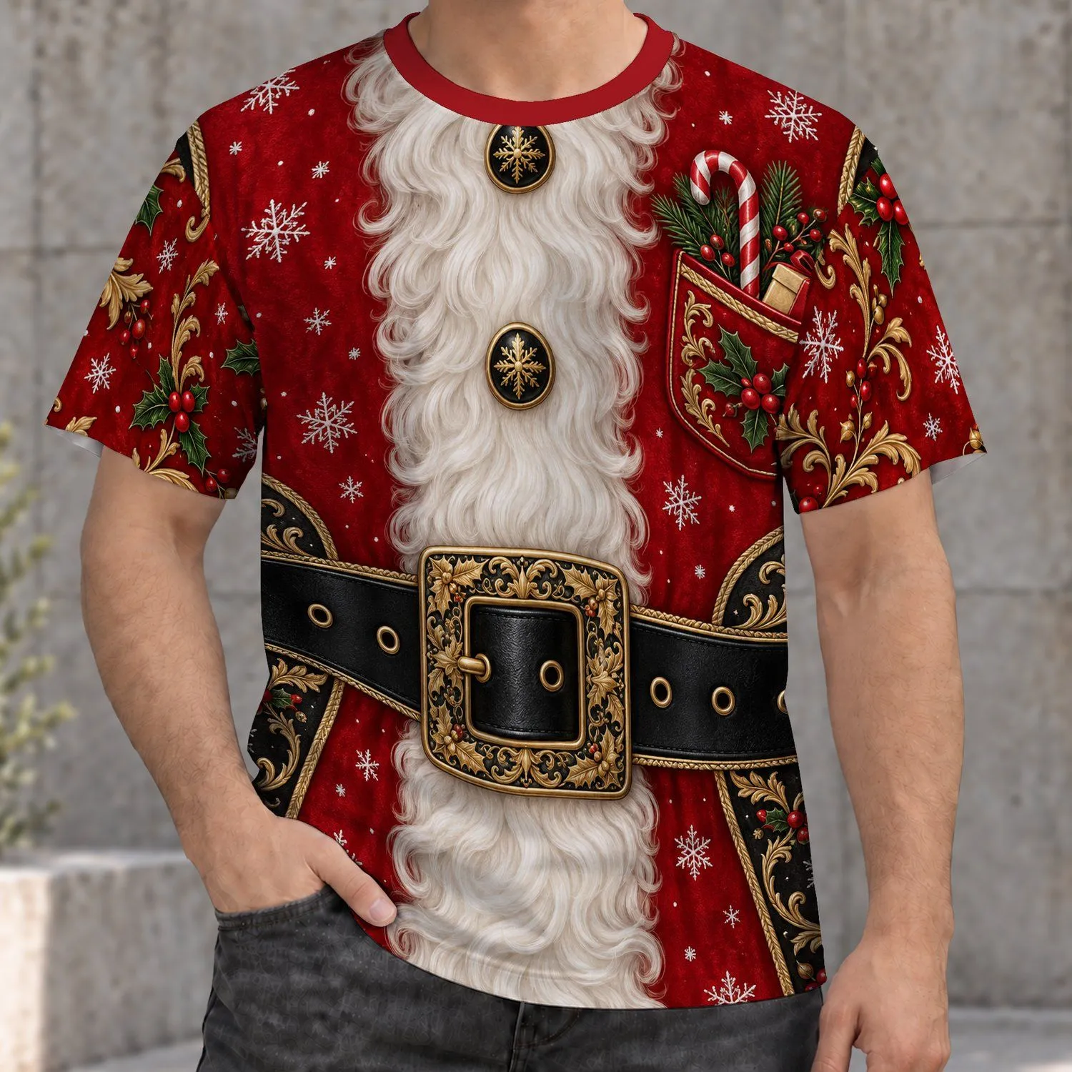 Santa Suit Snowflakes for Festive Christmas Parties and Cozy Holiday Gatherings for Men All-over Print Unisex T-shirt - 1