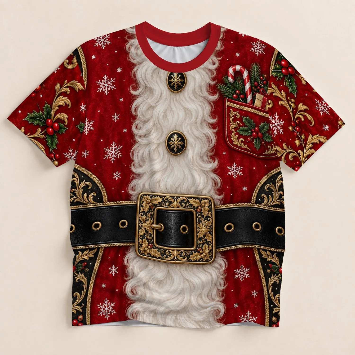 Santa Suit Snowflakes for Festive Christmas Parties and Cozy Holiday Gatherings for Men All-over Print Unisex T-shirt - 1