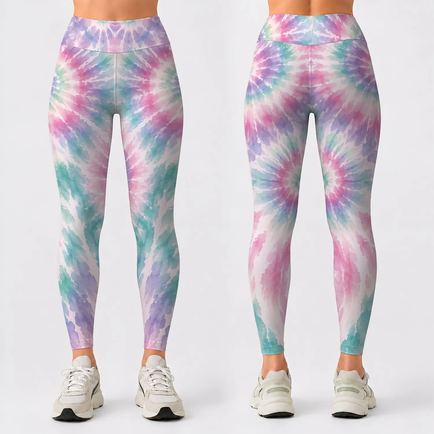 Pastel Pink Mint And Lavender Tie Dye Swirls For Relaxed Weekend Lounge And Yoga Style Leggings - 1