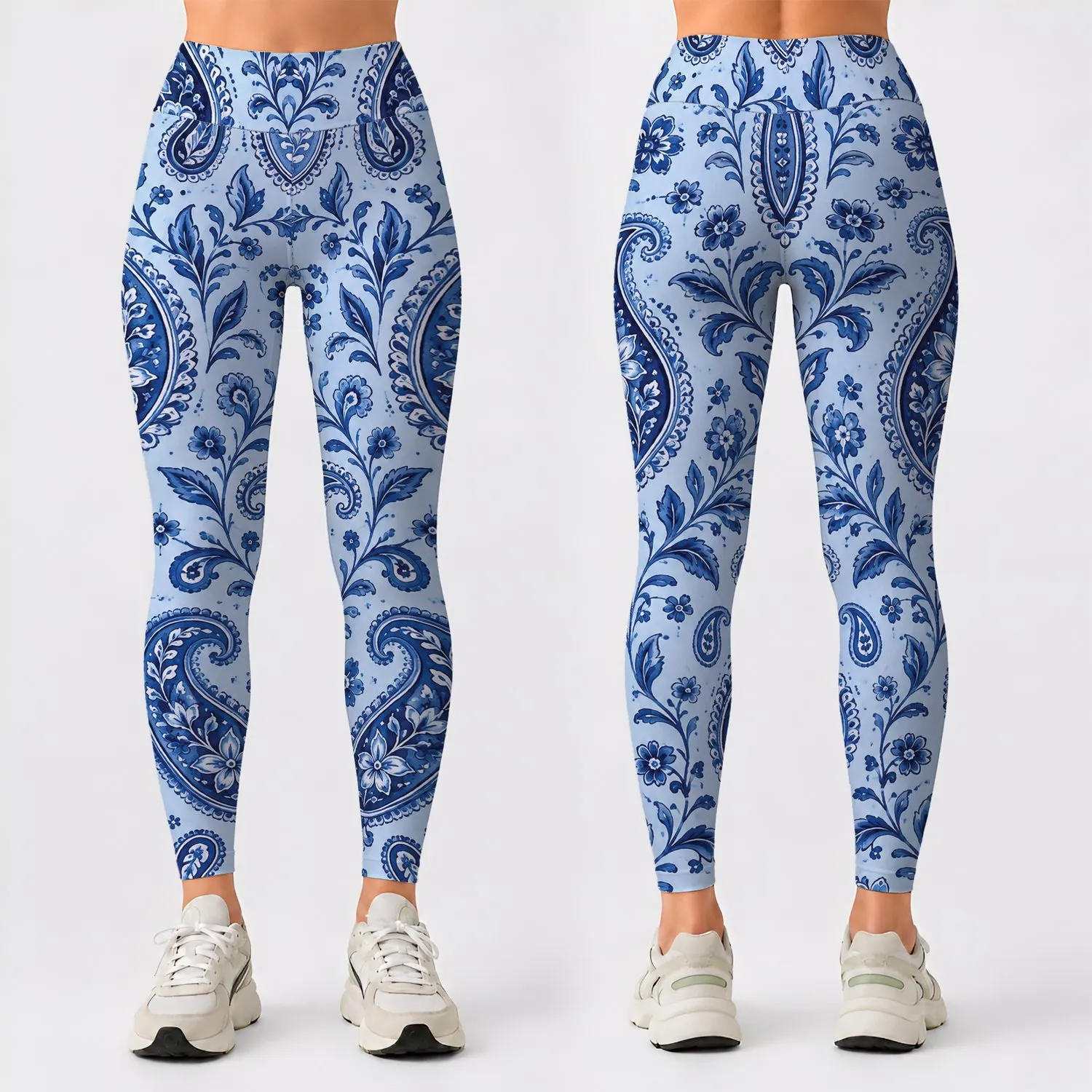 Blue Paisley Motifs for Relaxed Weekend Outings and Easy Everyday Style for Women Leggings - 1