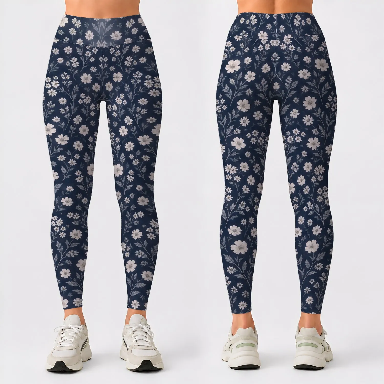 Navy And Ivory Ditsy Florals For Polished Weekend Outings And Everyday Casual Style Leggings - 1