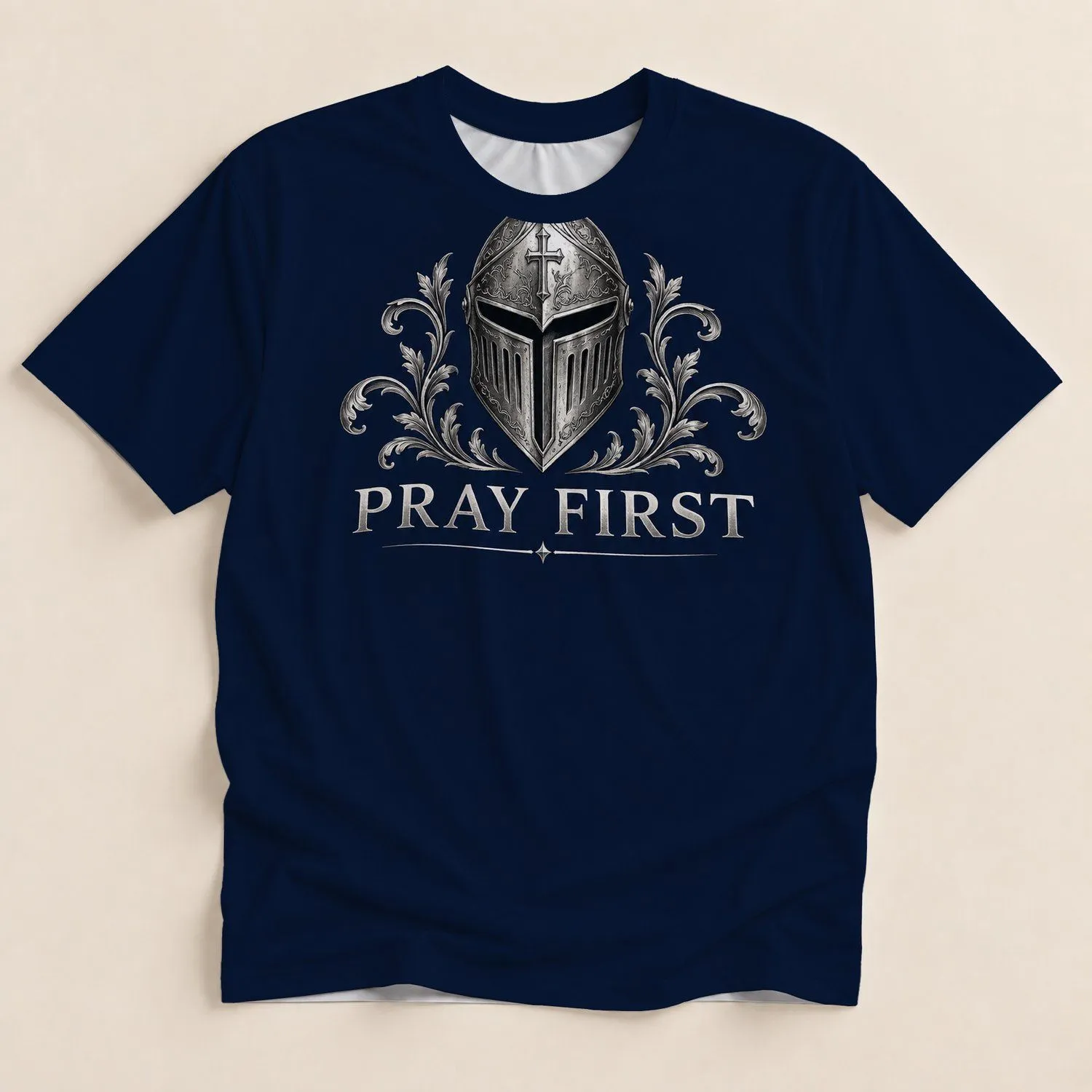 Gothic Prayer Warrior Helmet and Cross for Church Retreats and Prayer Meetings Men All-over Print Unisex T-shirt - 1