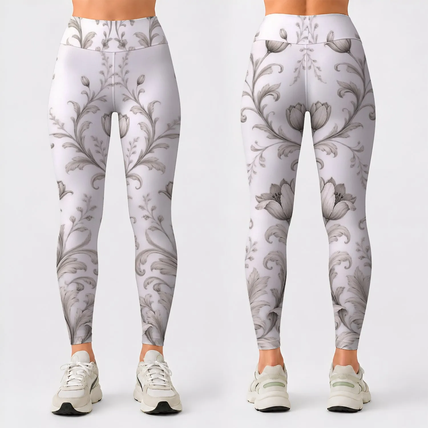 Ivory Baroque Scroll Florals for Elegant Evening Outfits and Refined Everyday Style Leggings - 1