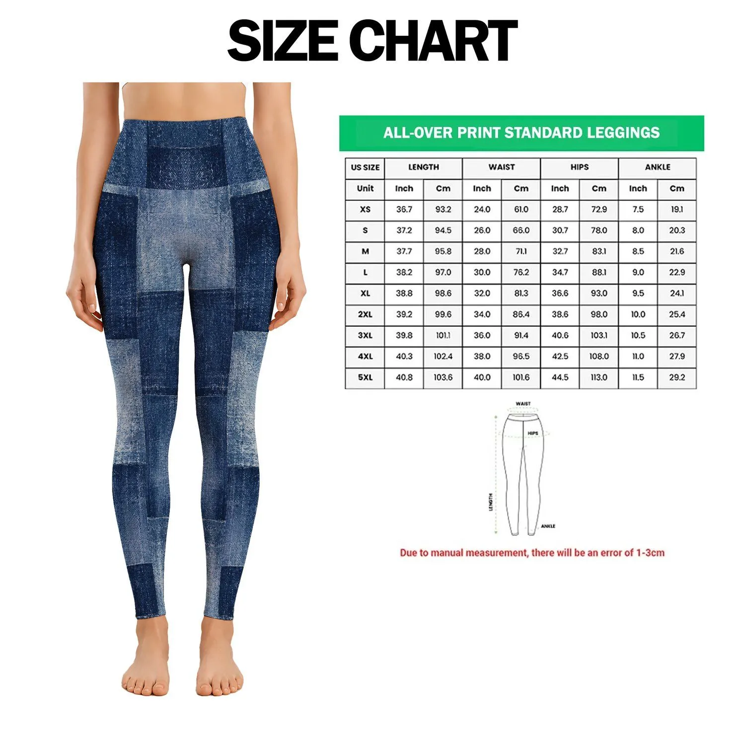 Indigo Denim-Look Panels for Casual Weekends and Relaxed Everyday Streetwear Style Leggings - 1