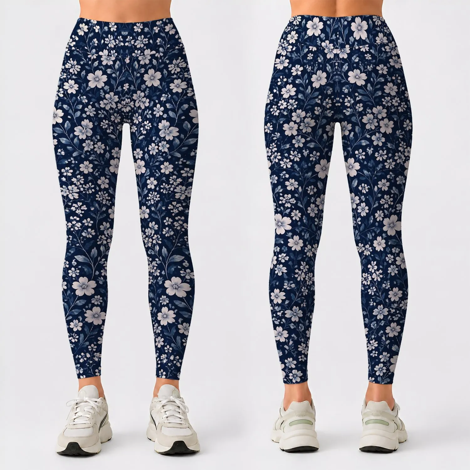 Navy And Ivory Ditsy Wildflowers For Polished Everyday Outings And Weekend Wear Leggings - 1