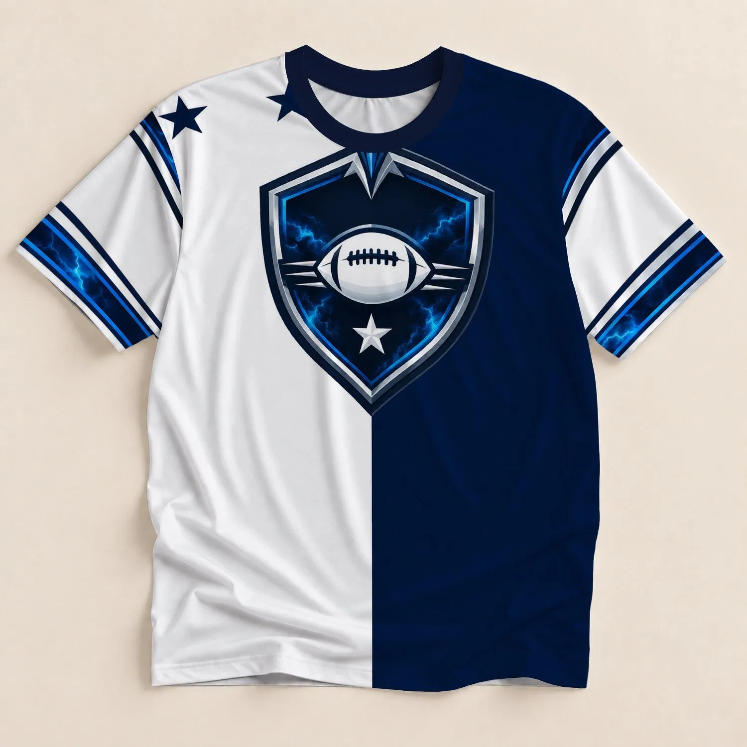 Midnight Navy Football Shield for Game Day and Weekend Sports Fans All-over Print Unisex T-shirt - 1