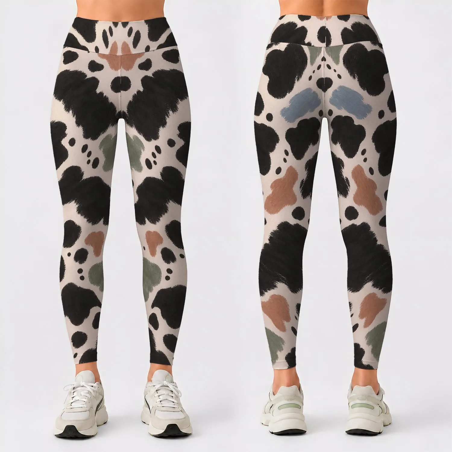 Cream and Black Cowhide Accents for Western Weekends and Everyday Country Lifestyle Leggings - 1