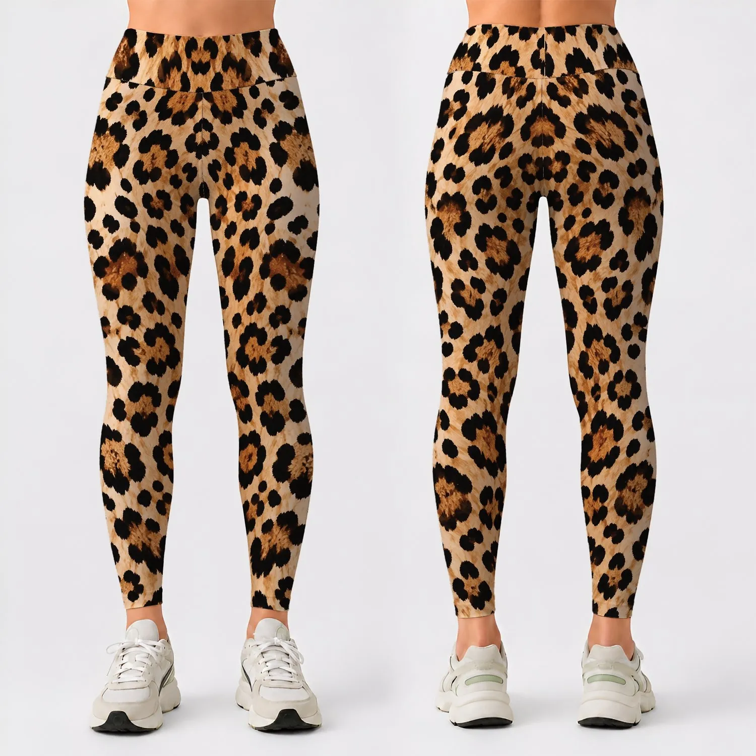Golden Tan and Black Leopard Spots for Chic Everyday Style, Travel, and Weekend Wear Leggings - 1