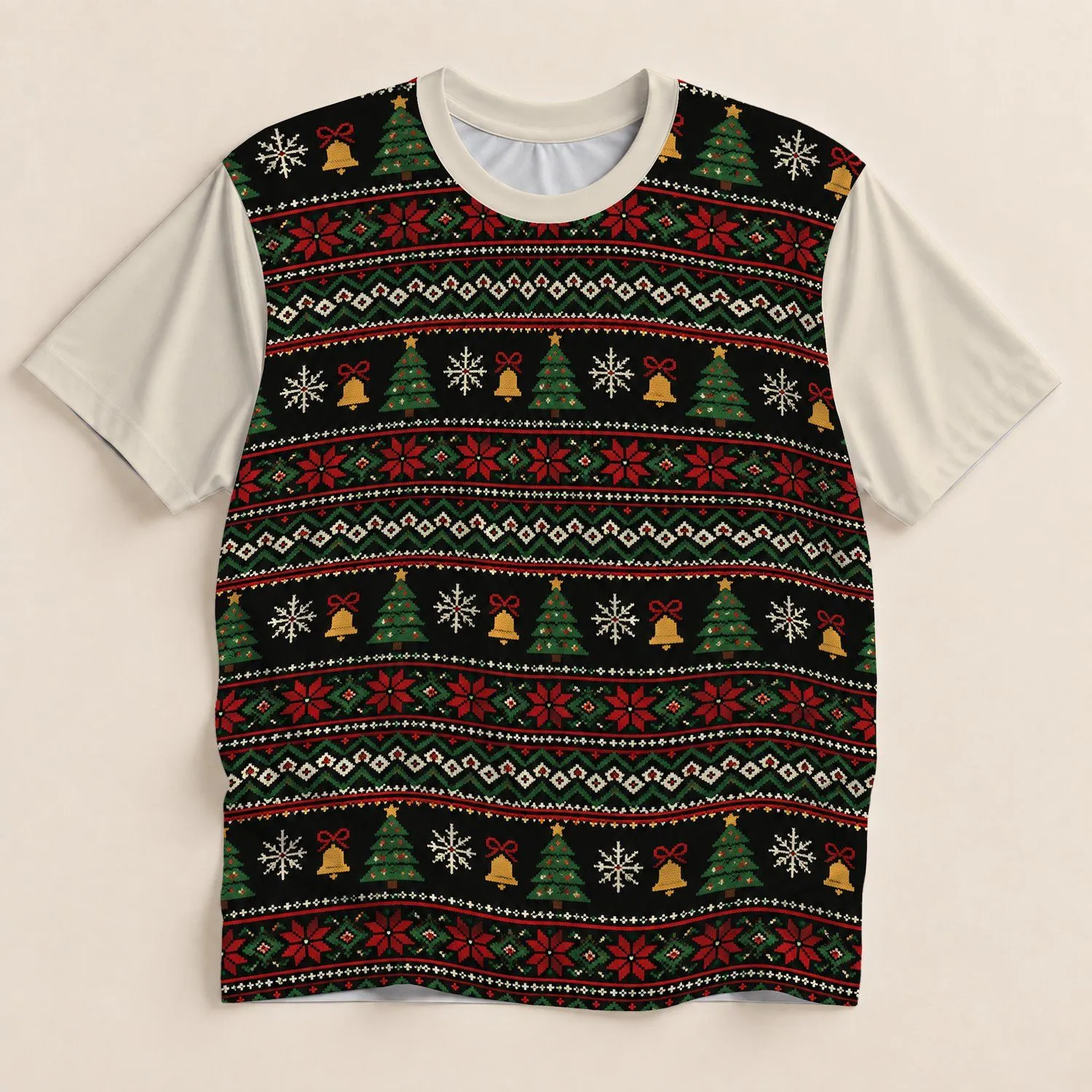 Retro Christmas Trees and Bells for Festive Holiday Gatherings and Winter Celebrations All-over Print Unisex T-shirt - 1