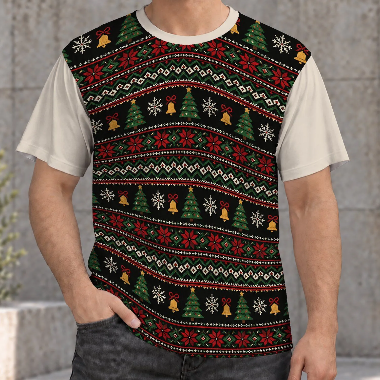 Retro Christmas Trees and Bells for Festive Holiday Gatherings and Winter Celebrations All-over Print Unisex T-shirt - 1
