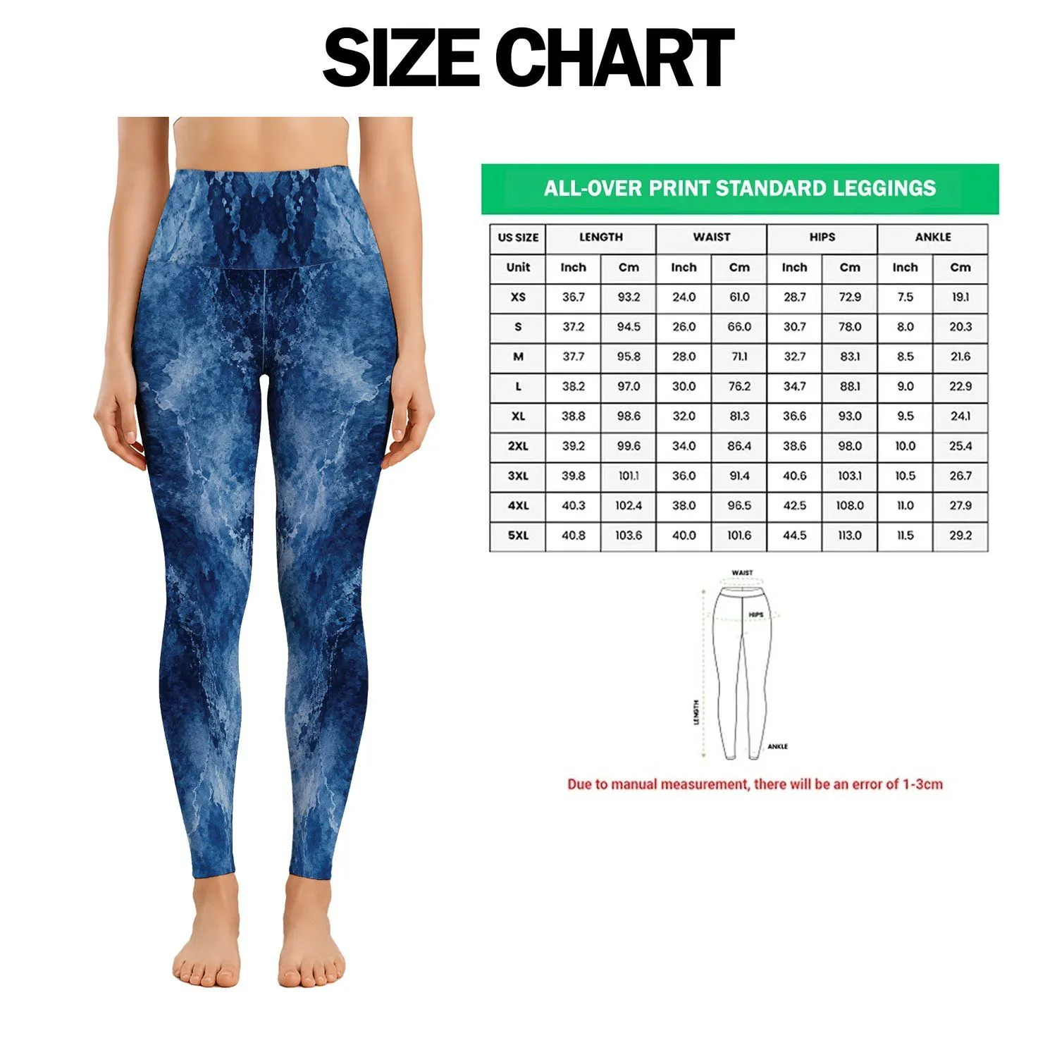 Indigo Crumpled Denim Texture for Coastal Getaways, Weekend Outings, and City Strolls Leggings - 1