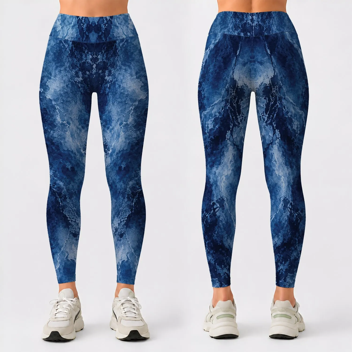 Indigo Crumpled Denim Texture for Coastal Getaways, Weekend Outings, and City Strolls Leggings - 1
