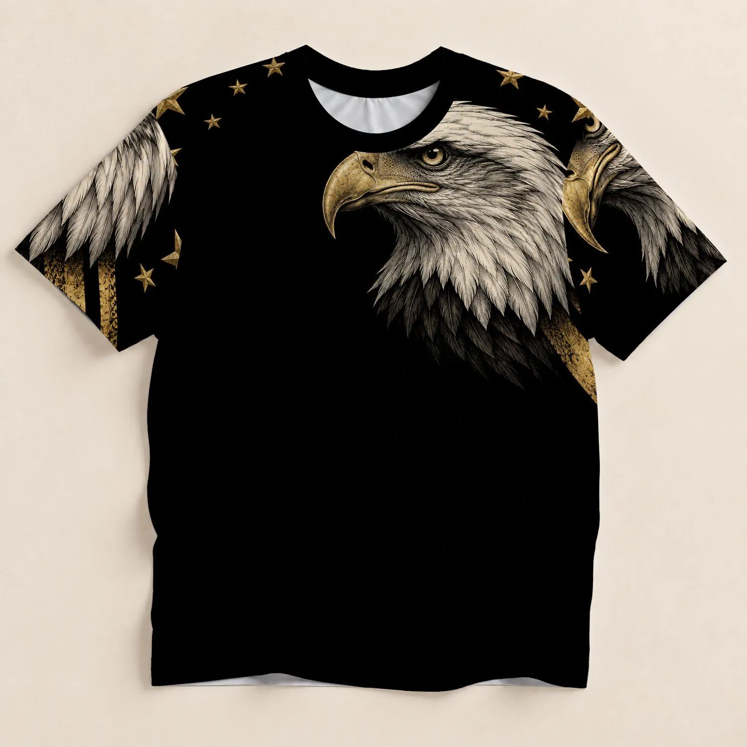 Golden Eagle Head and Stars for Patriotic Golf Style and Everyday Wear All-over Print Unisex T-shirt - 1