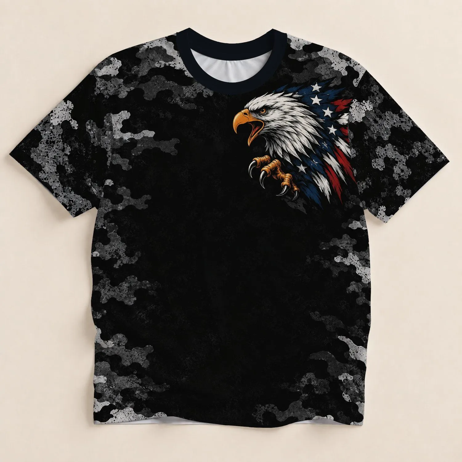 Bald Eagle Camo Chest Emblem for Outdoor Adventure and Rugged Casual Style for Men All-over Print Unisex T-shirt - 1