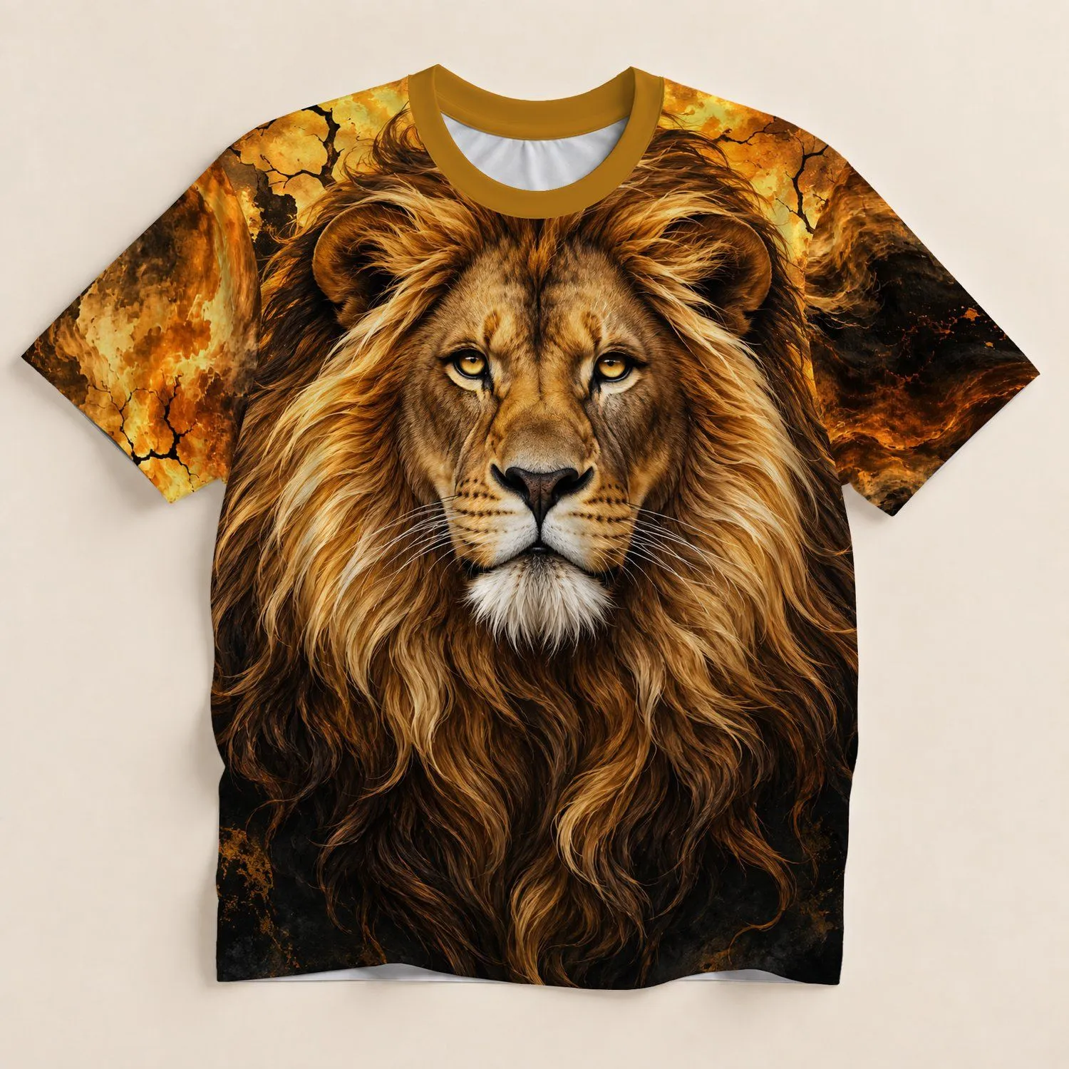 Golden Lion Face With Amber Mane For Bold Outdoor Style And Everyday Adventure Wear All-over Print Unisex T-shirt - 1