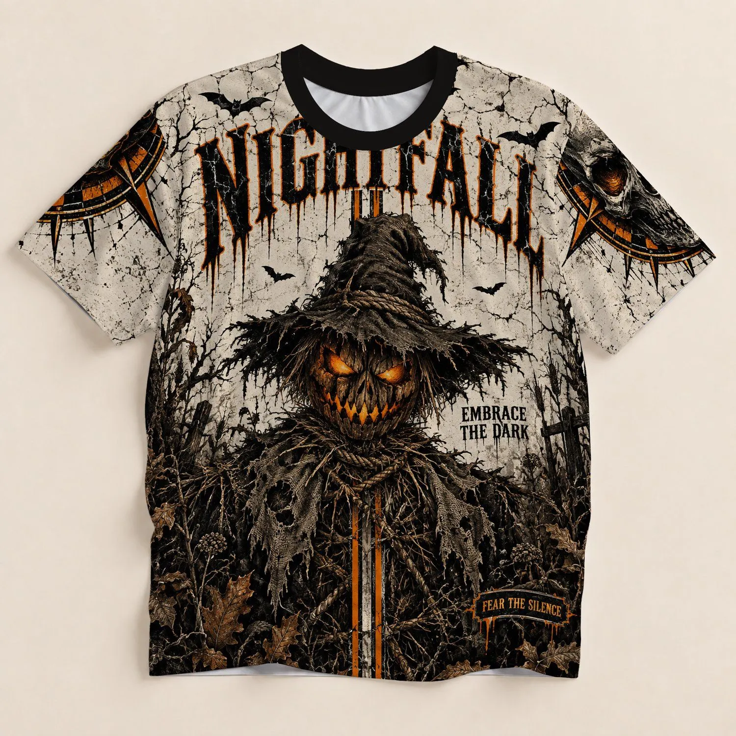 Halloween Scarecrow Pumpkin and Haunted Castle Night for Autumn Party Style Lovers All-over Print Unisex T-shirt - 1