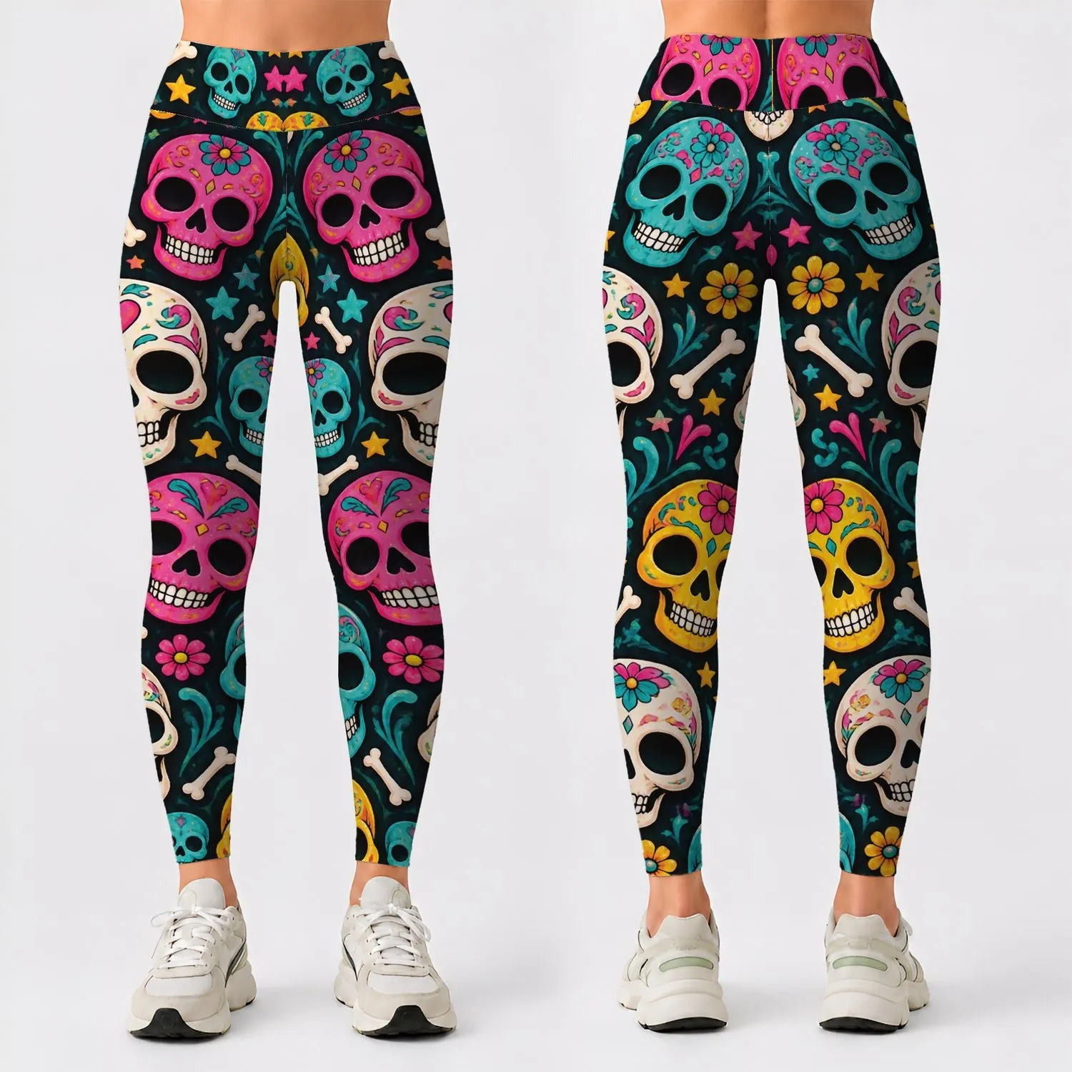 Colorful Gothic Skulls for Halloween Parties and Playful Dark Style Leggings - 1