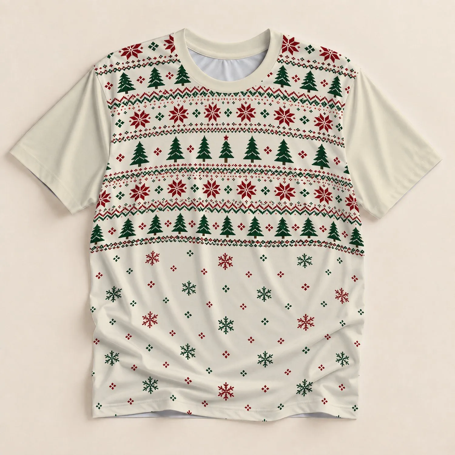 Nordic Christmas Tree Snowflake Fair Isle Holiday Style for Festive Winter Gatherings All-over Print Unisex T-shirt - 1