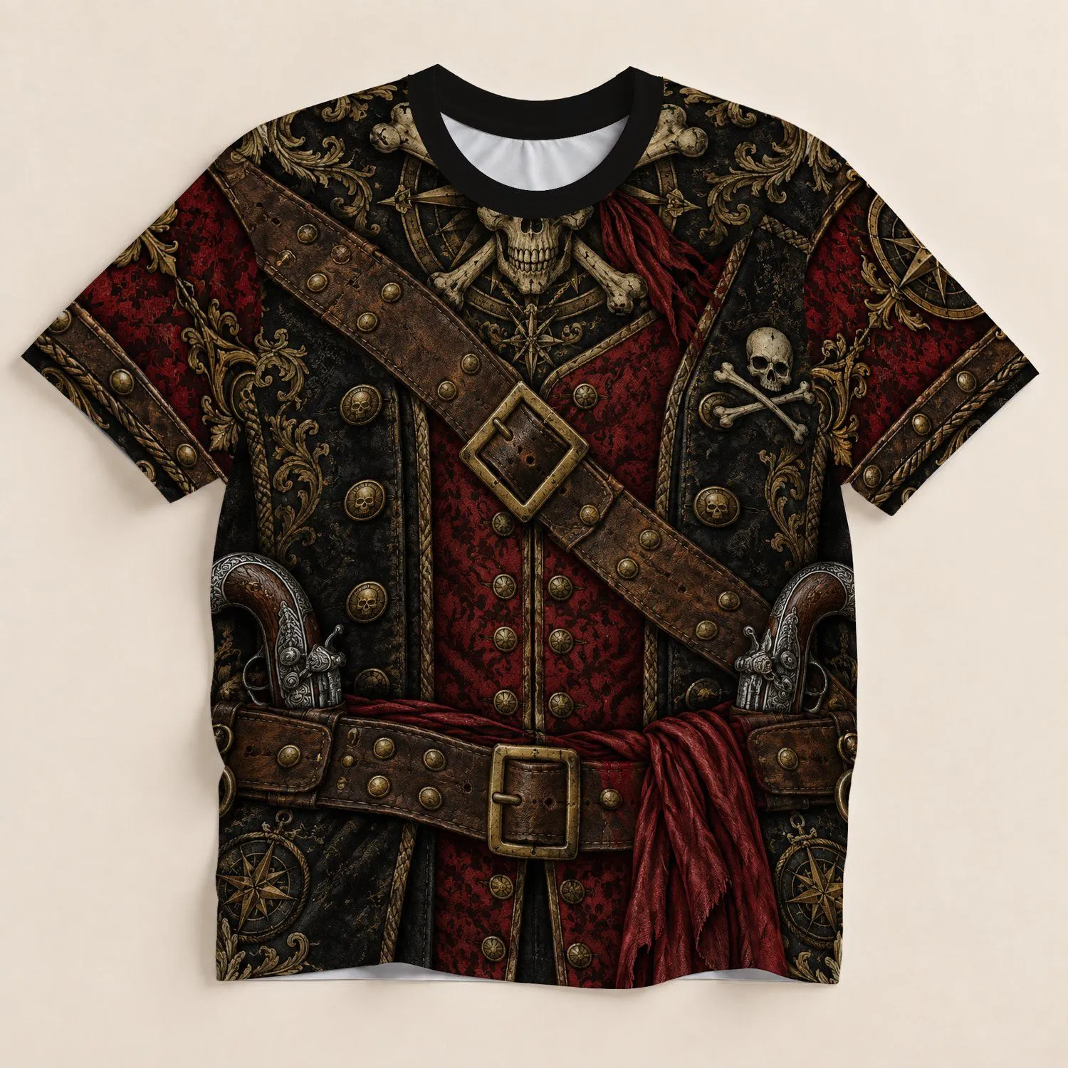 Pirate Skull And Crossbones Costume Detail For Themed Parties And Nautical Style All-over Print Unisex T-shirt - 1
