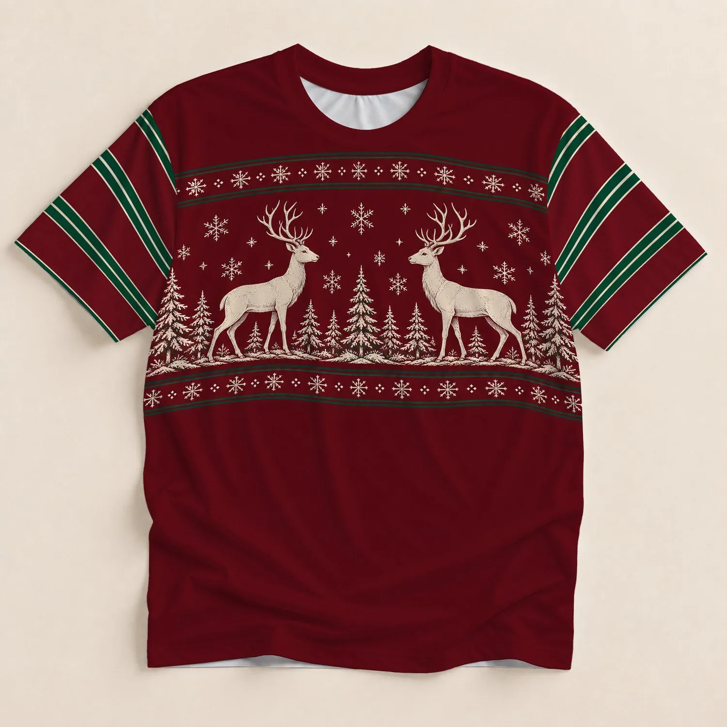 Ivory Reindeer and Snowflakes for Festive Christmas Gatherings and Winter Golf All-over Print Unisex T-shirt - 1