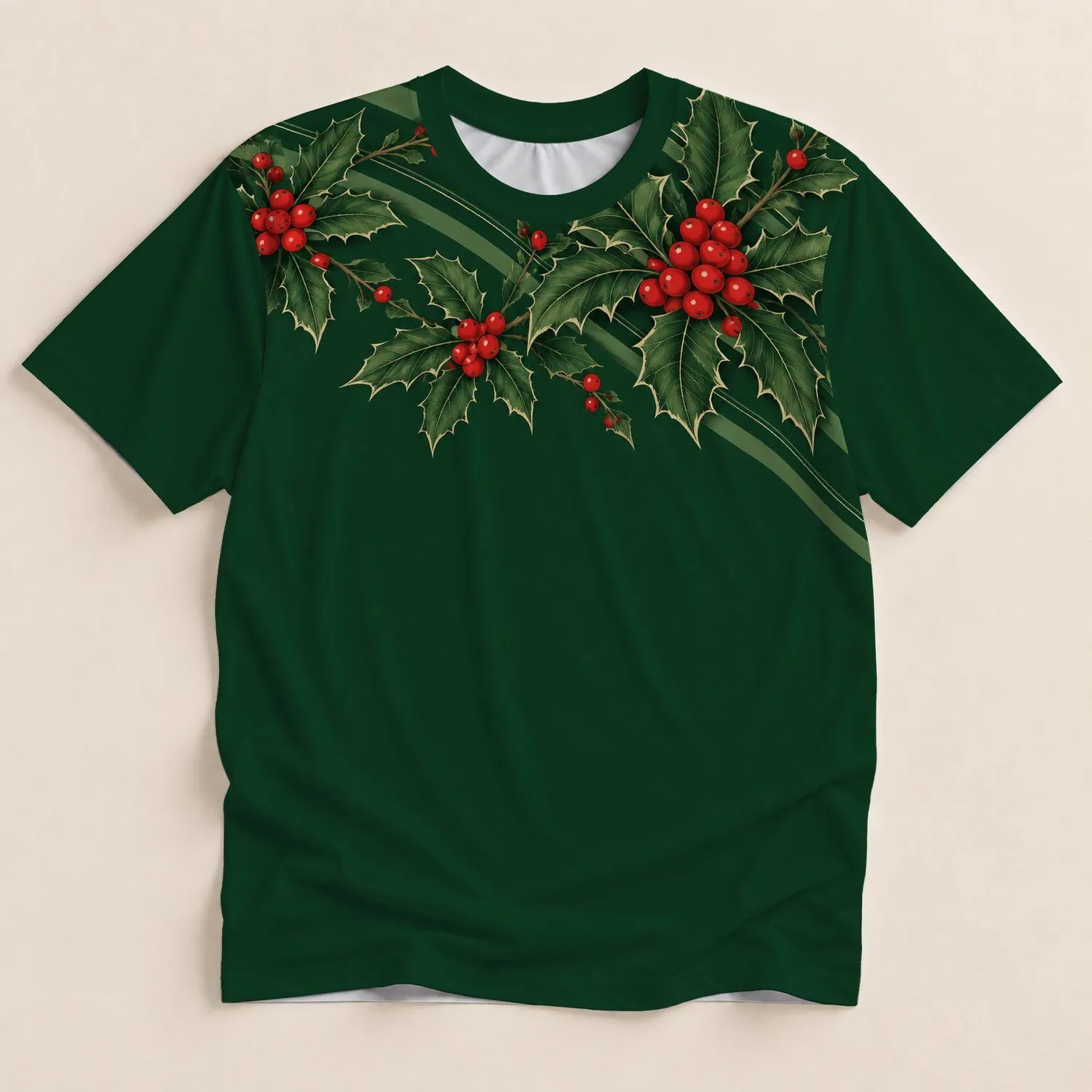 Evergreen Holly and Scarlet Berries for Christmas Celebrations and Winter Golf Style All-over Print Unisex T-shirt - 1