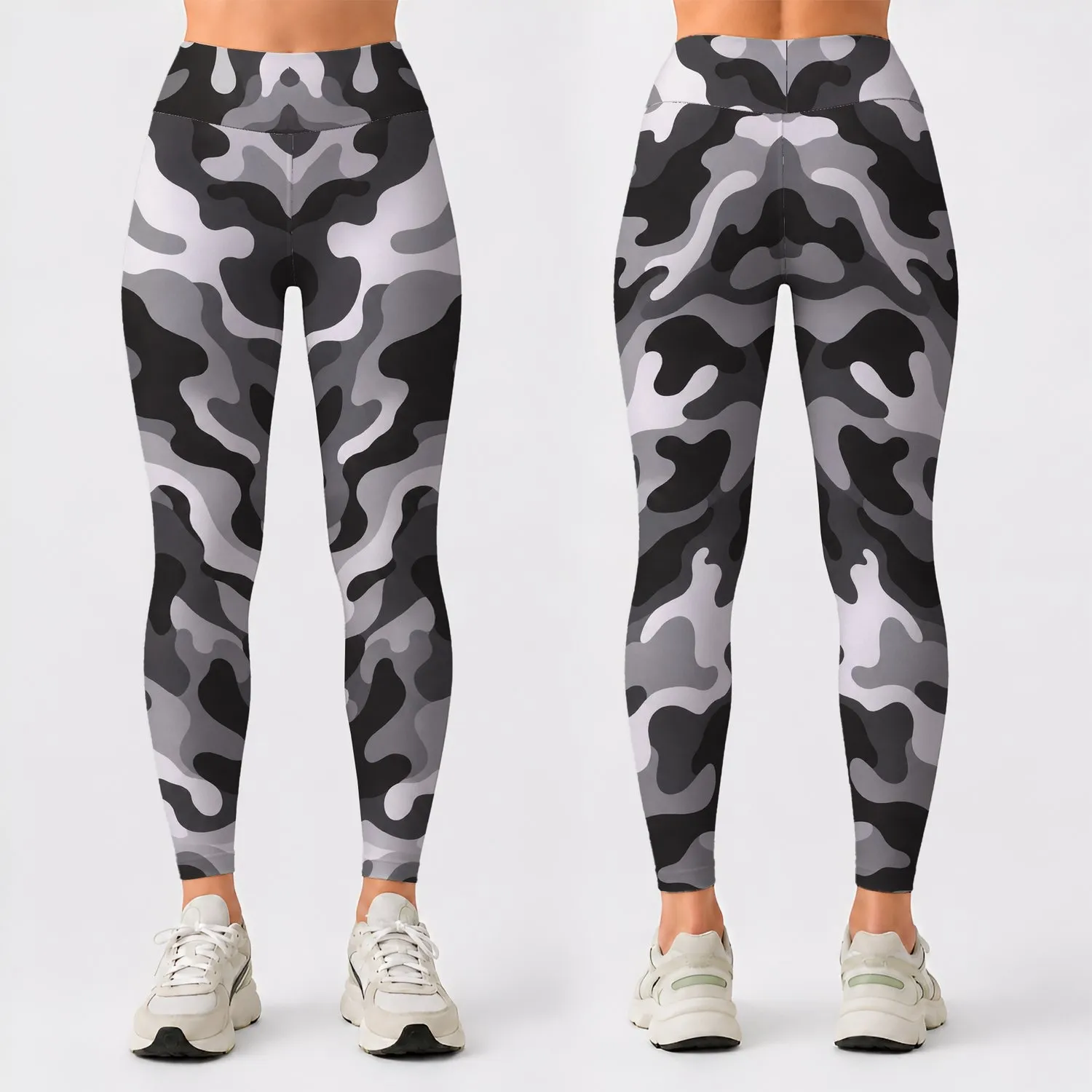 Bold Monochrome Camouflage Motif for Casual Streetwear and Everyday Style for Women Leggings - 1