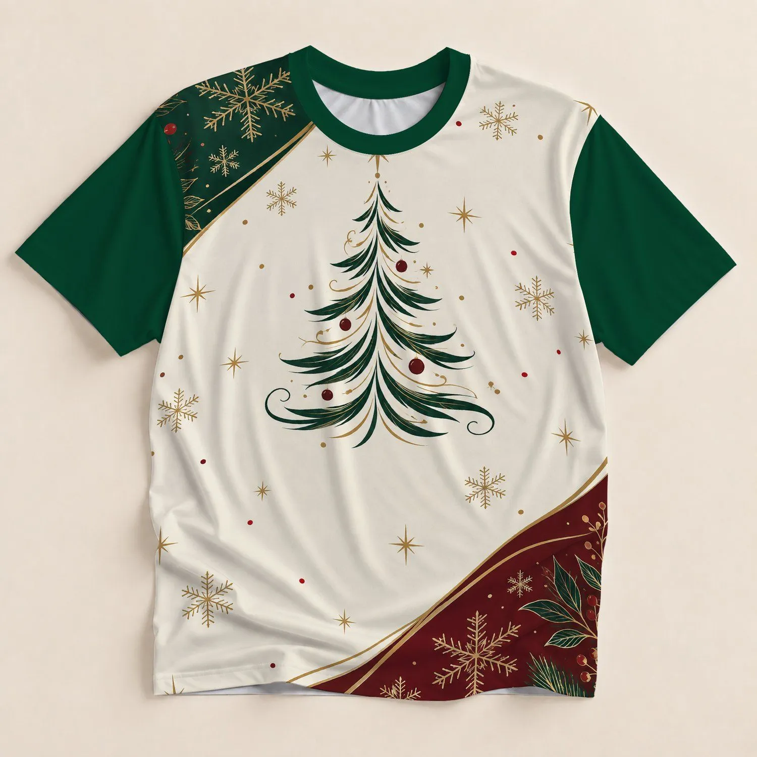 Evergreen Tree With Gold Stars For Christmas Parties And Festive Holiday Gatherings All-over Print Unisex T-shirt - 1