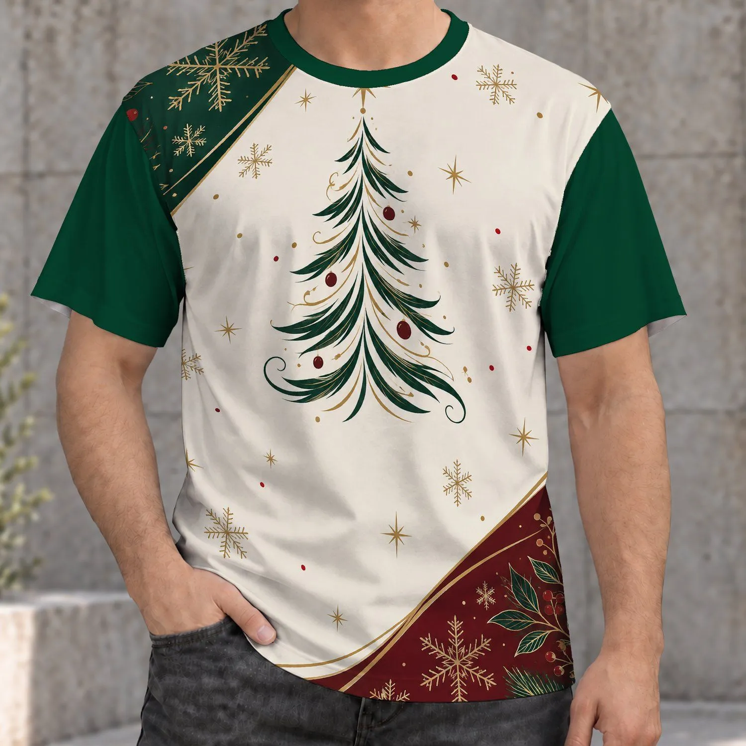 Evergreen Tree With Gold Stars For Christmas Parties And Festive Holiday Gatherings All-over Print Unisex T-shirt - 1