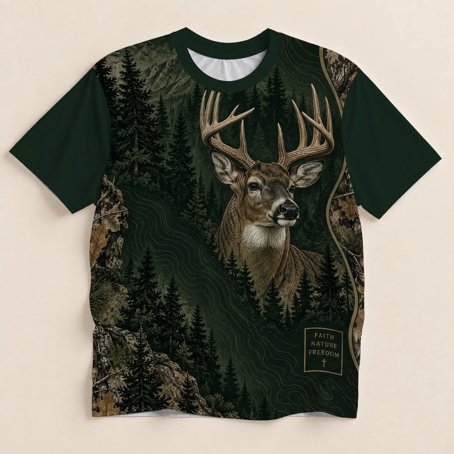 Whitetail Deer Forest Camo for Hunting, Hiking and Outdoor Adventure Lifestyle All-over Print Unisex T-shirt - 1