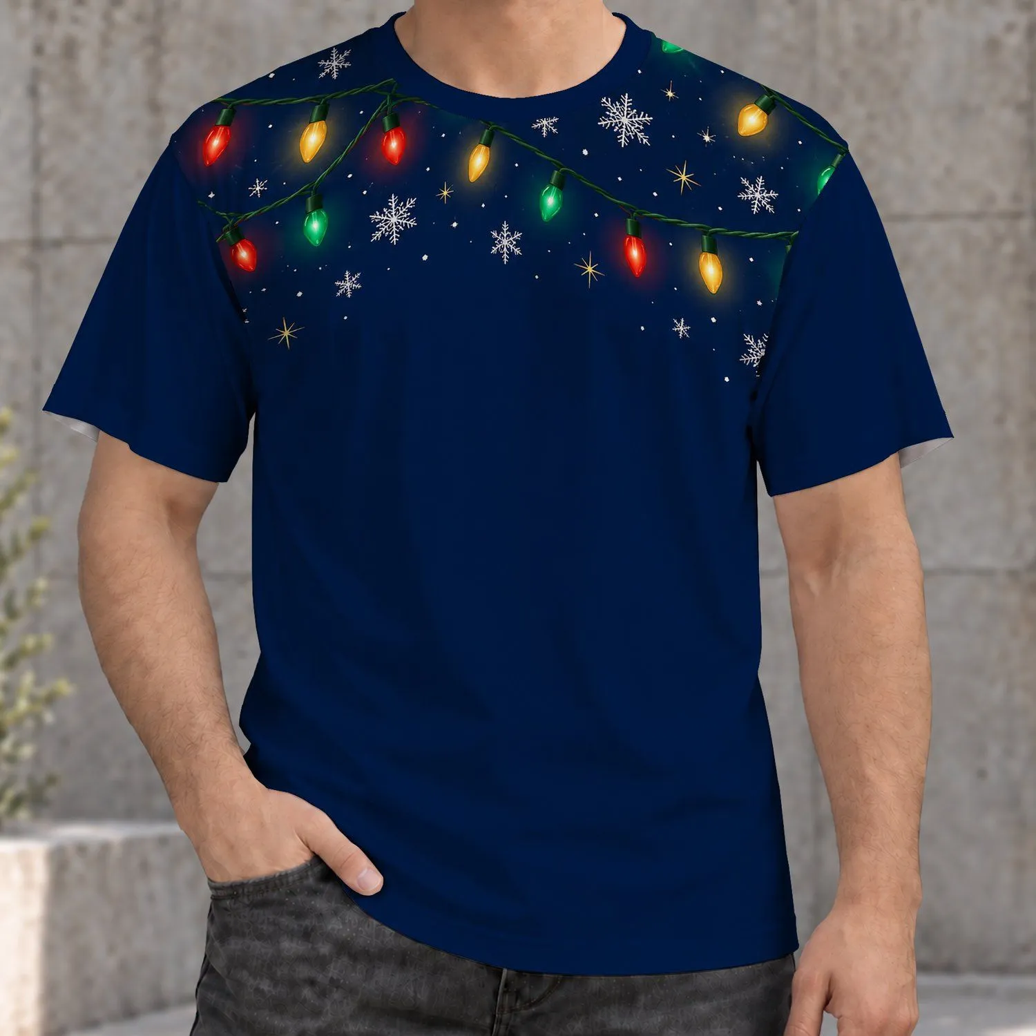 Christmas String Lights Snowflakes and Stars for Holiday Parties and Winter Celebrations All-over Print Unisex T-shirt - 1
