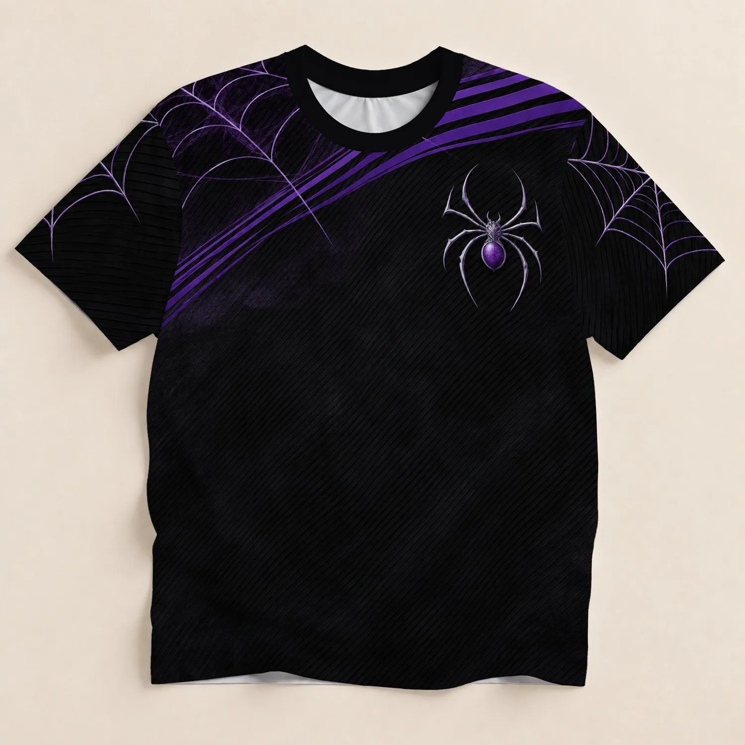 Purple Spider Web and Silver Spider for Halloween Parties and Gothic Fall Style All-over Print Unisex T-shirt - 1