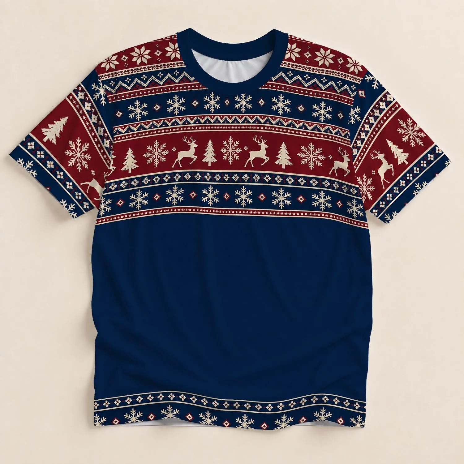 Nordic Reindeer Snowflake Holiday Style for Christmas Gatherings and Winter Golf All-over Print Unisex T-shirt - 1