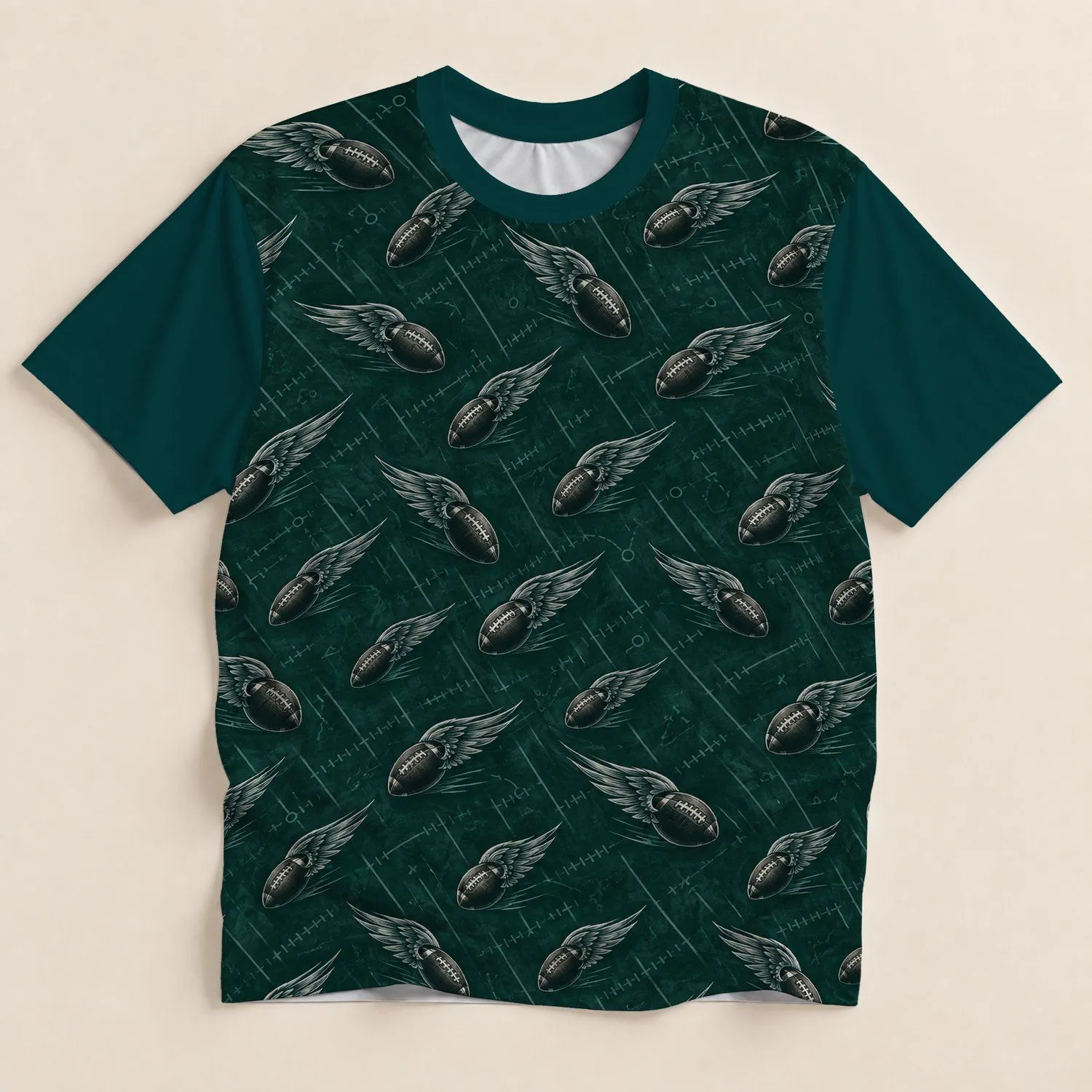 Winged Football and Field Markings for Game Day Tailgates and Dedicated Football Fans All-over Print Unisex T-shirt - 1