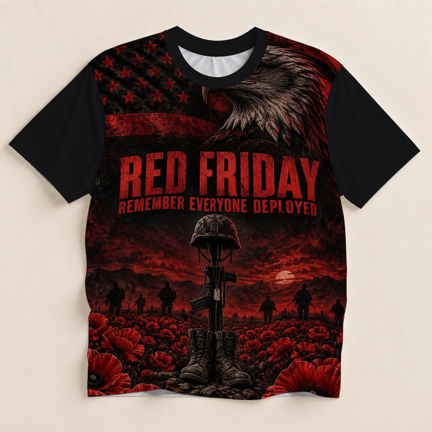 Bald Eagle and Poppy Memorial Tribute for Veterans and Military Families All-over Print Unisex T-shirt - 1