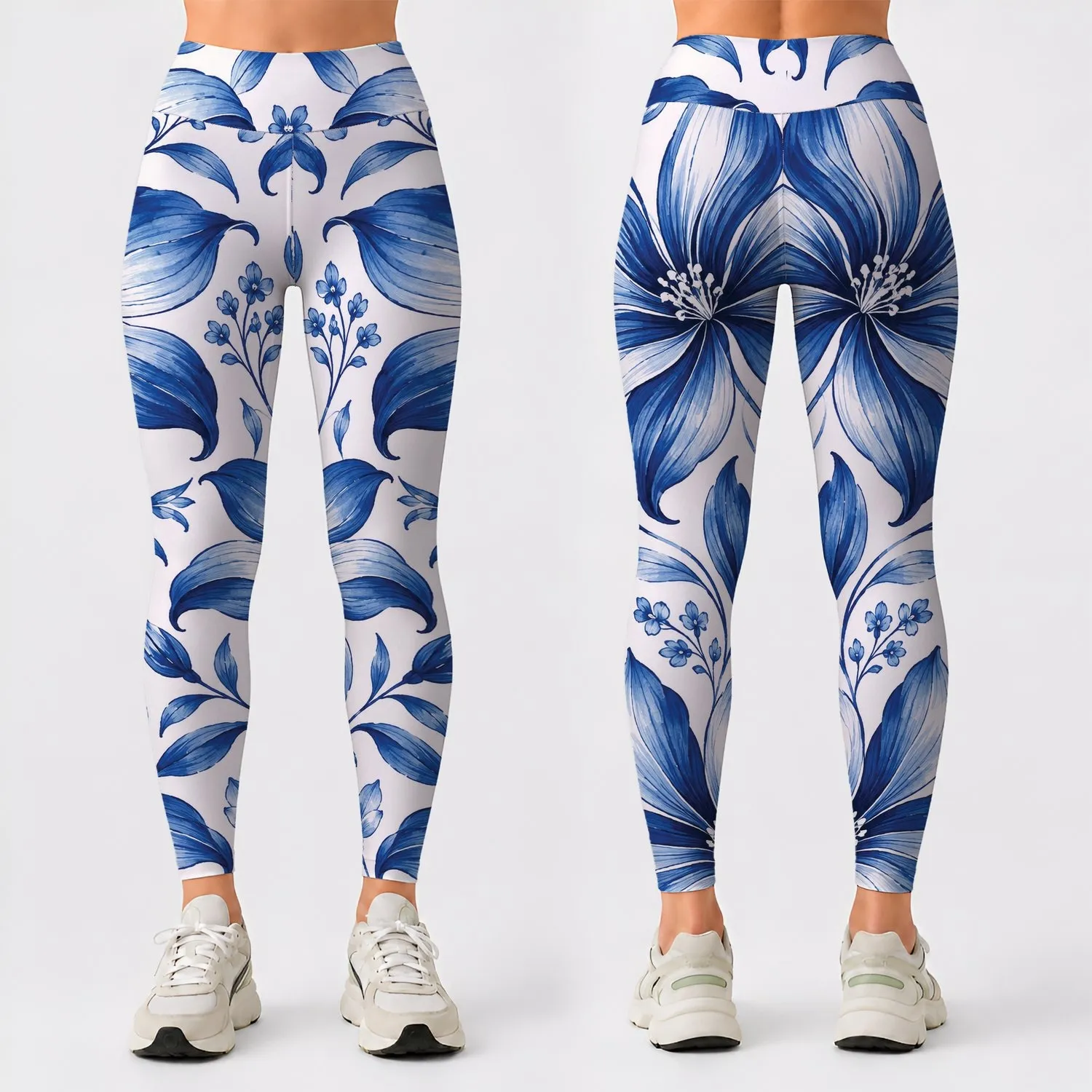 Navy Blue Floral Blooms for Coastal Getaways and Relaxed Summer Days Leggings - 1