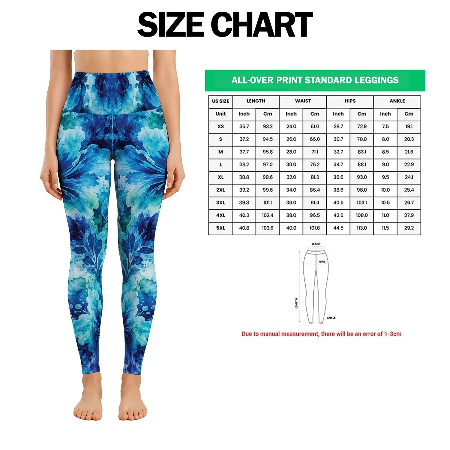 Ocean Blue Floral Tie-Dye Colors for Yoga, Travel, and Everyday Wellness Lifestyle Leggings - 1