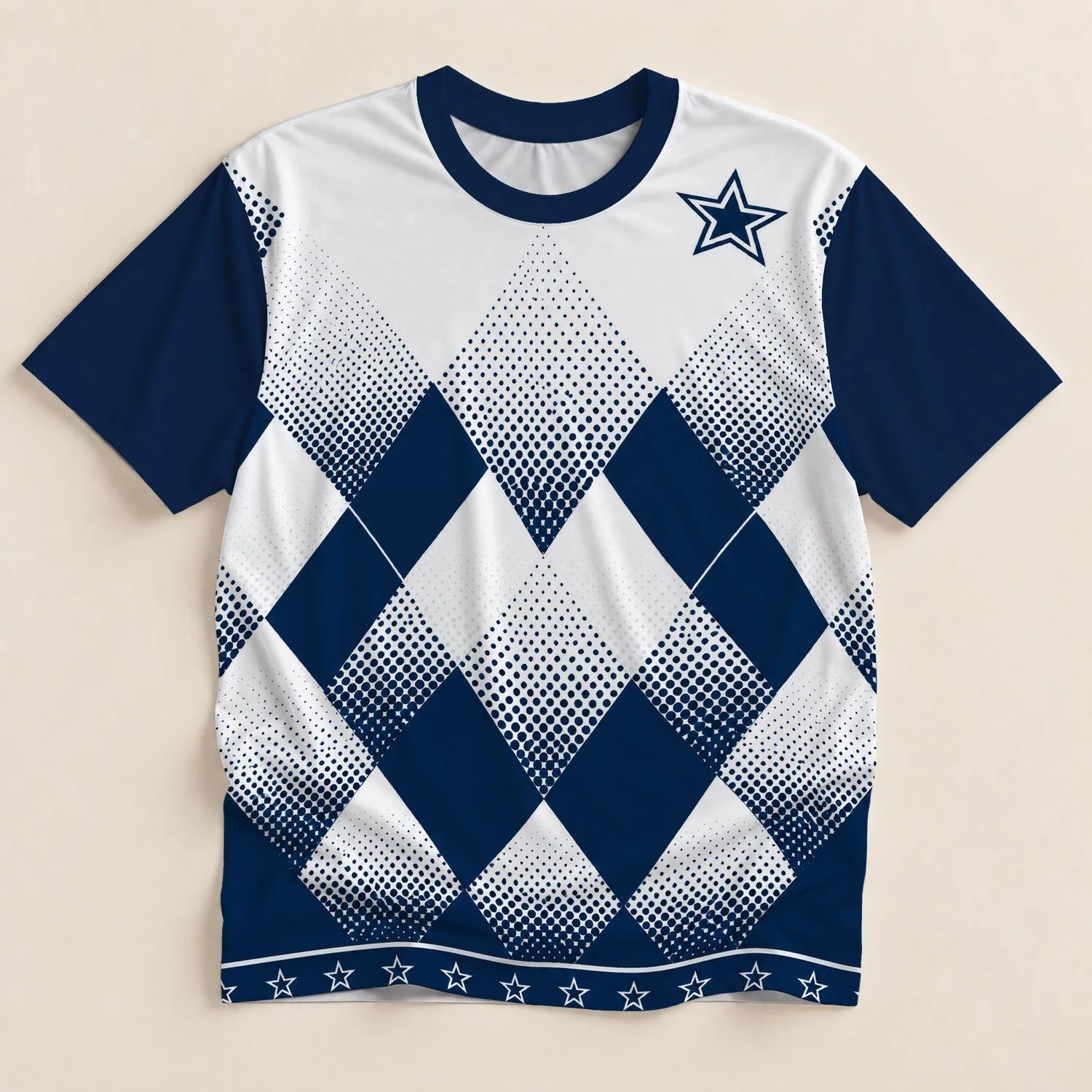 Navy Star and Diamond Argyle for Game Day Football Fans and Retro Sports Style All-over Print Unisex T-shirt - 1