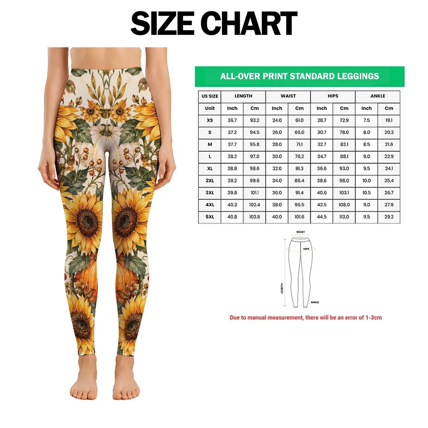 Pumpkin Sunflower Florals for Cozy Autumn Outings and Fresh Everyday Casual Style Leggings - 1