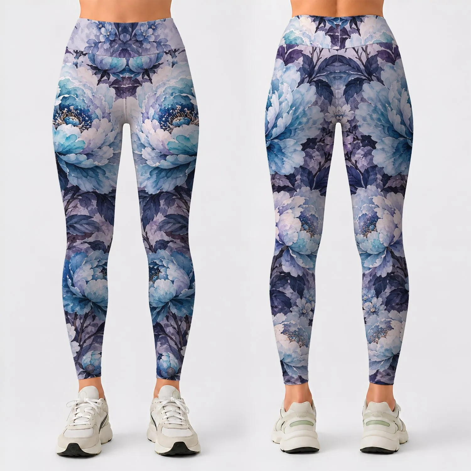 Blue Lavender Peonies For Elegant Everyday Style And Relaxed Weekend Wear Leggings - 1