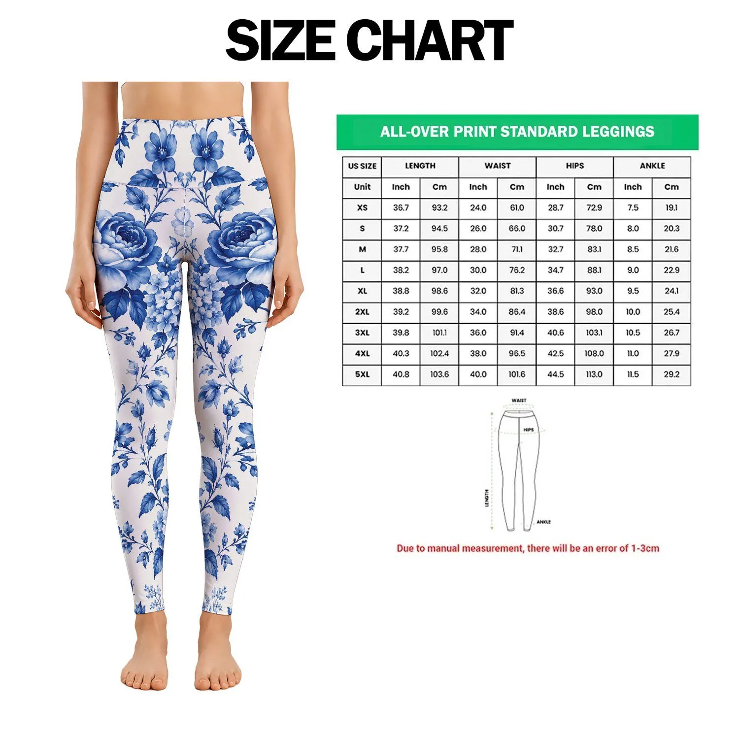Indigo Blue Porcelain Florals for Fresh Spring Outings and Relaxed Autumn Daywear Leggings - 1