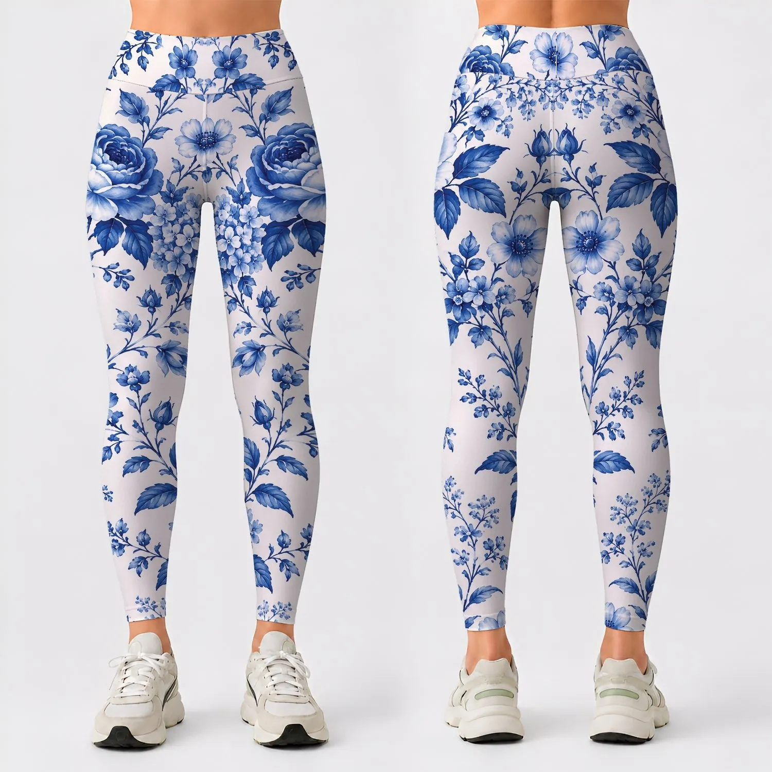 Indigo Blue Porcelain Florals for Fresh Spring Outings and Relaxed Autumn Daywear Leggings - 1