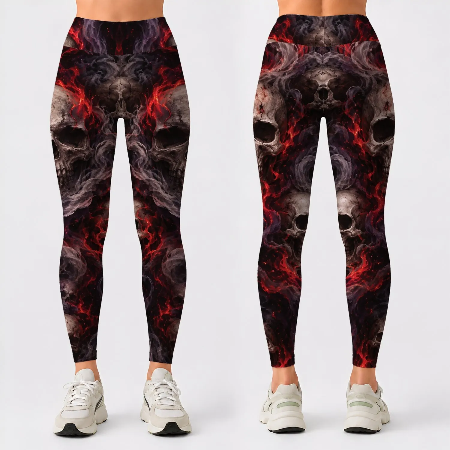 Gothic Skull and Ember Motifs for Halloween Parties and Dark Alternative Style Leggings - 1