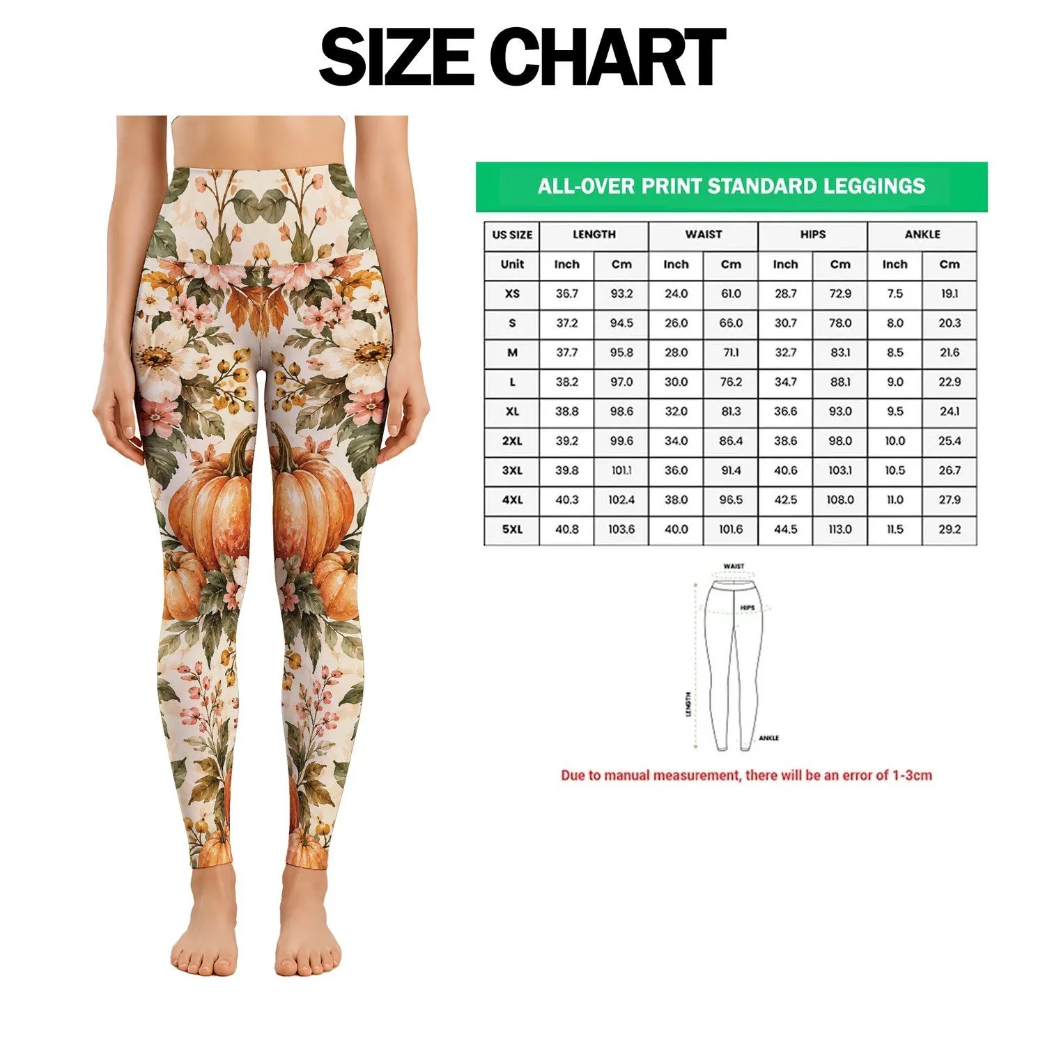 Watercolor Pumpkins and Wildflowers for Cozy Autumn Outings and Everyday Fall Style Leggings - 1