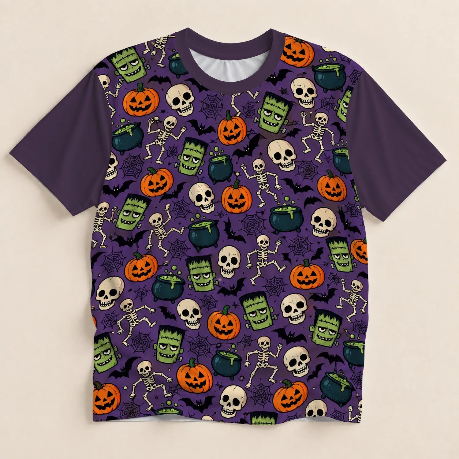 Halloween Skull Pumpkin Cauldron Motifs for Spooky October Parties and Cosplay All-over Print Unisex T-shirt - 1