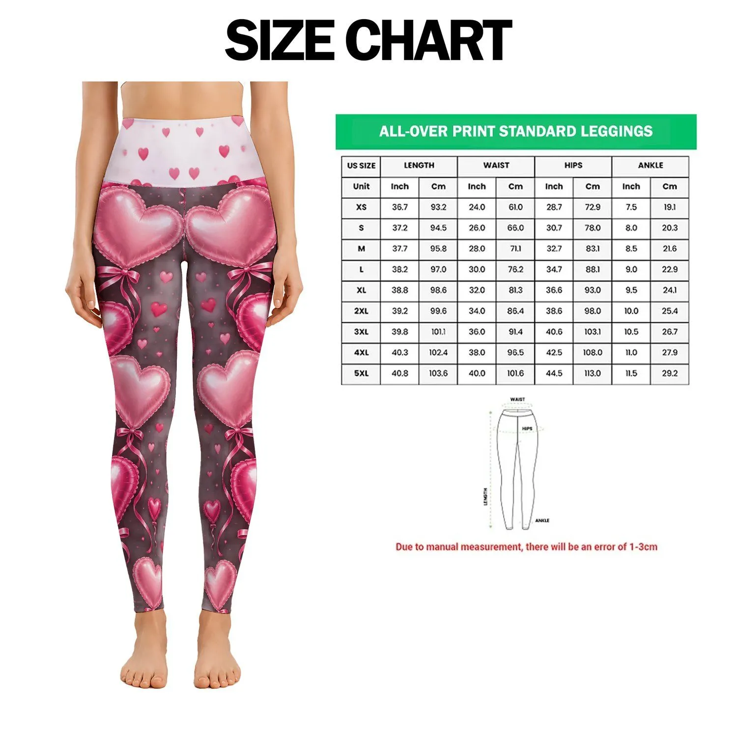Pink Heart Balloons for Valentine’s Day Romance and Sweet Everyday Style Leggings - 1